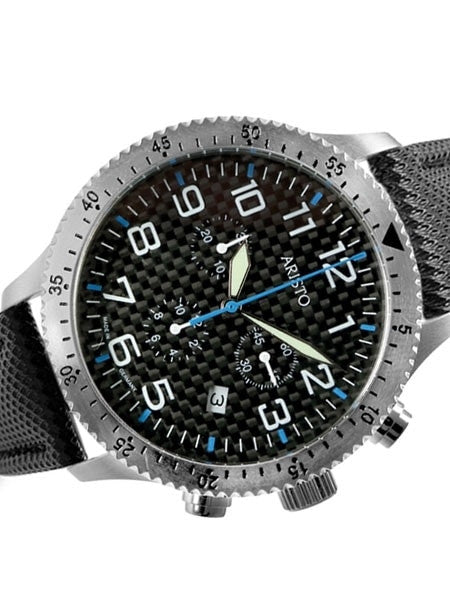 Aristo Aviator Style Quartz Chronograph Watch with Carbon Fiber Dial #7H106BN