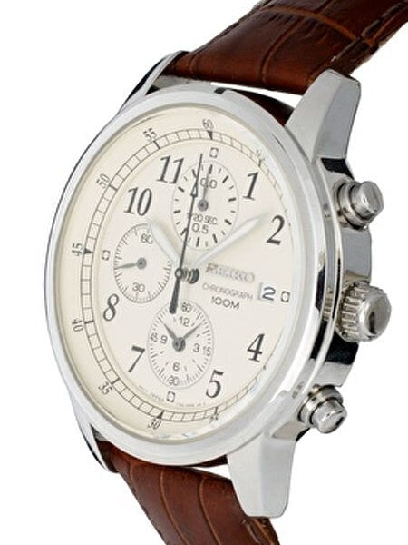 Seiko Quartz Chronograph with 12-Hour Totalizer Function and Beige Dial  #SNDC31P1