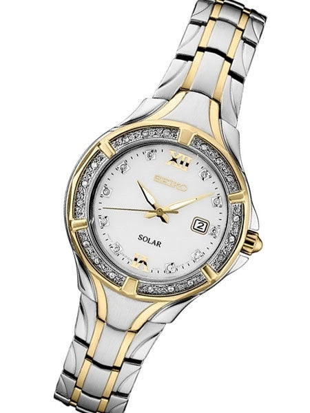 Seiko Women's Solar Dress Watch with 28 Diamonds and Mother of Pearl Dial #SUT372