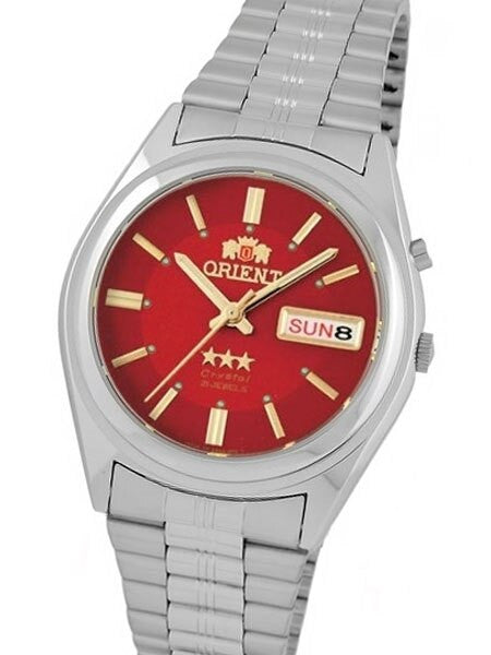 Orient Automatic Watch with Red Dial, Day-Date and SS Bracelet #EM6Q00DH