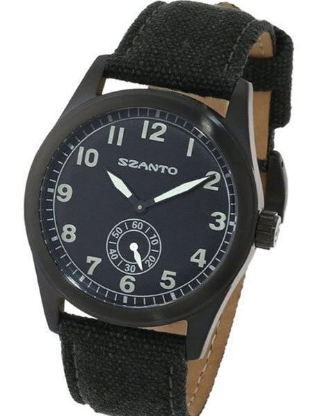 Szanto Stealth 40mm Black Ion Plated Vintage Inspired Military Field Watch #1001