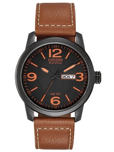 Citizen Eco-Drive Black PVD Sport Watch with Brown Leather Strap #BM8475-26E