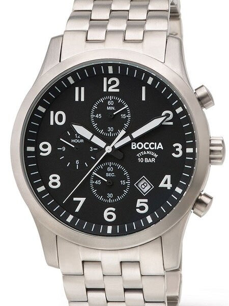Boccia Mens Quartz Chronograph Watch with 12-Hour Totalizer and 41.5mm Titanium Case #3755-02