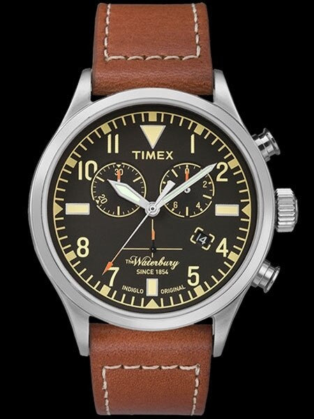 Timex 42mm Waterbury Quartz Chronograph with Black Dial and INDIGLO Night-Light #TW2P84300VQ