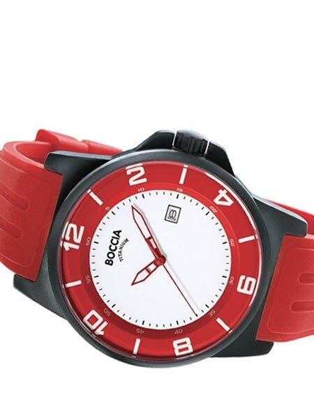 Boccia Mens Black Dial Quartz Sport Watch with 45mm Black Titanium Case and Rubber Strap #3535-55