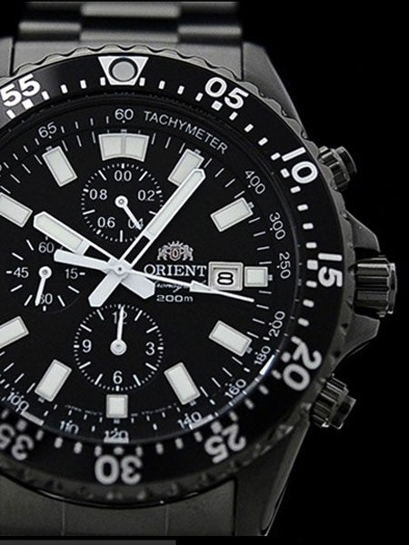 Orient Captain Quartz Sport Chronograph with Black PVD Case and Bracelet  #TT11001B