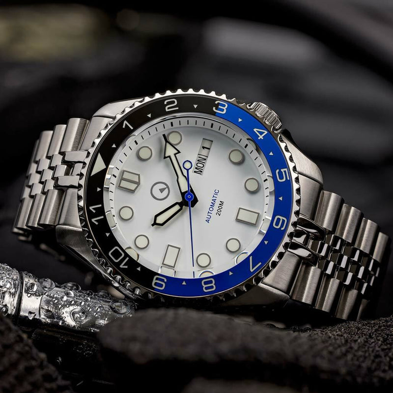 Islander Automatic Dive Watch with AR Sapphire Crystal, Dual-Time Luminous "Batman" Bezel Insert #ISL-86