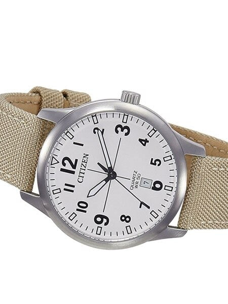 Citizen White Dial Quartz Watch with Tan Nylon Strap #BI1050-05A
