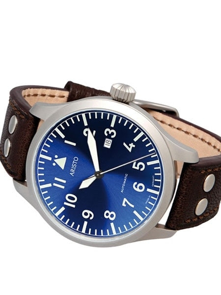 Aristo 3H159 47mm Swiss Automatic Pilot's Watch with Sunburst Blue Dial