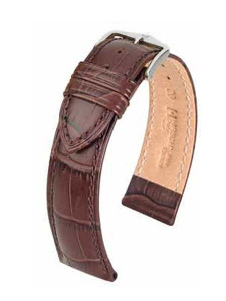 Hirsch Extra-Long Duke Brown Alligator Embossed Natural Leather Watch Strap #010282-10