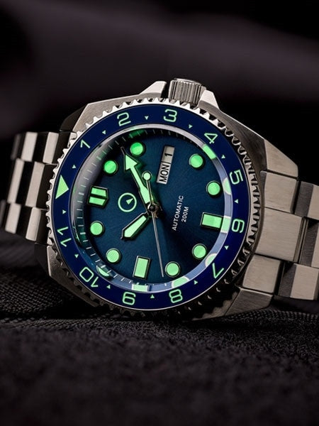 Islander Blue Automatic Dive Watch with AR Double-Dome Sapphire Crystal, and Luminous Dual-Time Ceramic Bezel Insert #ISL-27