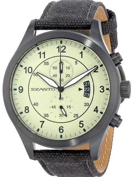 Szanto 46mm Black Ion Plated Vintage Inspired Military Chronograph Watch #1204