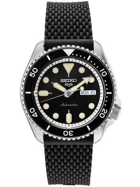 Seiko 5 Sports 24-Jewel Automatic Watch with Black Dial and Silicone Strap #SRPD93