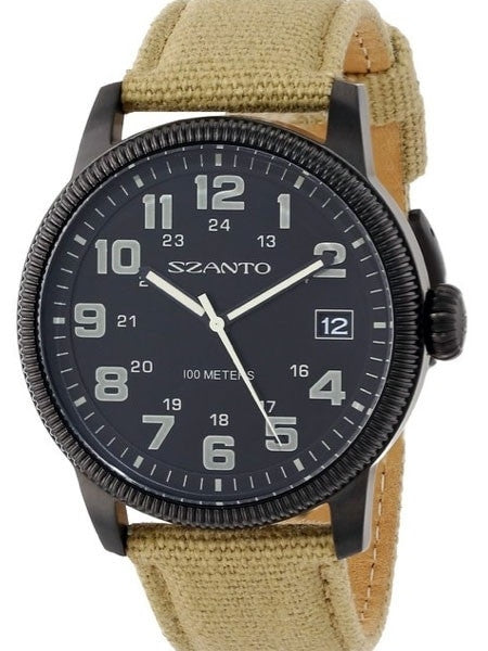 Szanto 42mm Black Ion Plated Vintage Inspired Military Aviator Watch #1102