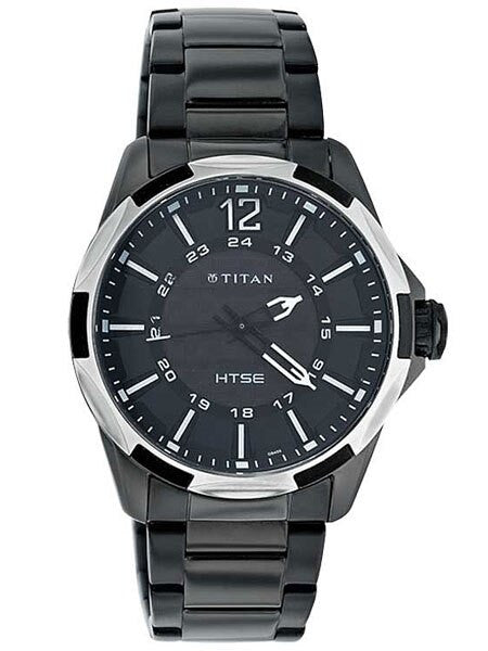 Titan HTSE Solar Powered Quartz Watch with Black Dial and Black PVD Bracelet #1573KM01