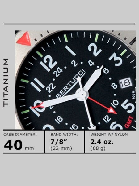 Bertucci A-2TR Vintage GMT Titanium, Swiss Quartz Watch #12119