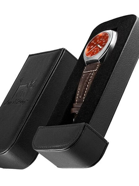 Lew and Huey Classic Flieger-Style, Automatic Pilot Watch with High Quality Leather Strap #Spectre-3Q-Orange