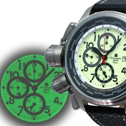 Aeromatic 1912 Luminous Dial, Alarm Chronograph and World City Scale #A1404