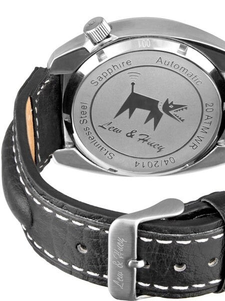 Lew and Huey Classic Flieger-Style, Automatic Pilot Watch with High Quality Leather Strap #Spectre-3Q-Black