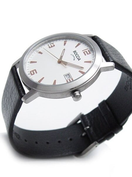 Boccia Mens Silver Quartz Dress Watch with 38mm Titanium Case and Leather Strap #3544-02