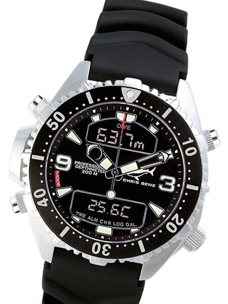 Chris Benz Professional Depthmeter Dive Watch with Chronograph and Alarm #CB-D200-S-KBS