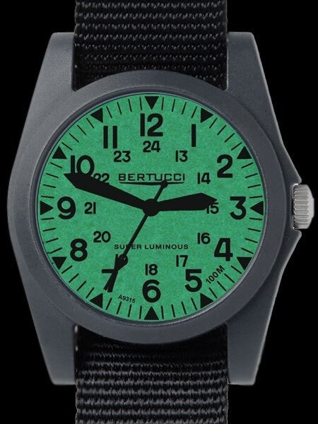Bertucci A-3P Sportsman Vintage Field Watch with a 42mm Black Case, Luminous Dial - 13355
