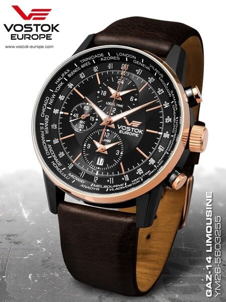 Vostok-Europe Gaz-Limo World-Time GMT Watch with Alarm #5603255