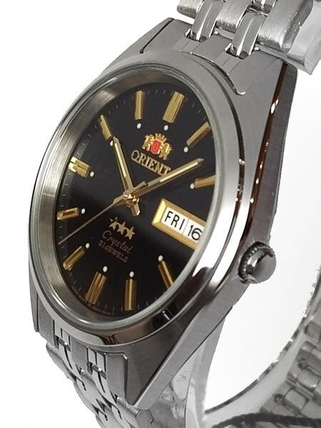 Orient Automatic Watch with Black Dial, Day-Date and SS Bracelet #AB0000DB