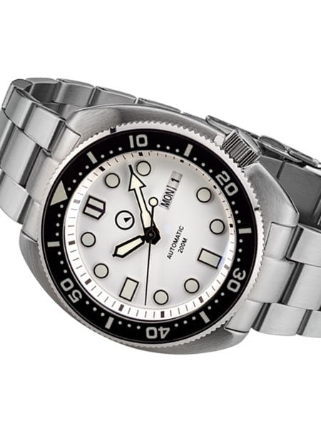 Islander White Dial Automatic Dive Watch with AR Double Dome Sapphire Crystal, and Luminous Ceramic Bezel Insert #ISL-29