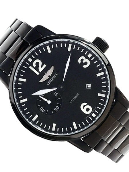Aviator 45mm Mechanical, Hand Wind Black PVD Watch with SuperLuminova Hands and Markers #6974645B