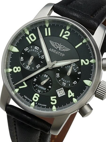 Aviator 42mm Mechanical, Hand Wind Chronograph with 24-Hour Sub-Dial