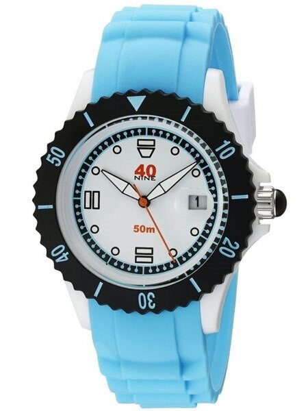 40Nine White Plastic 45mm Case with Blue Silicone Rubber Strap #40NINE02-BLUE40