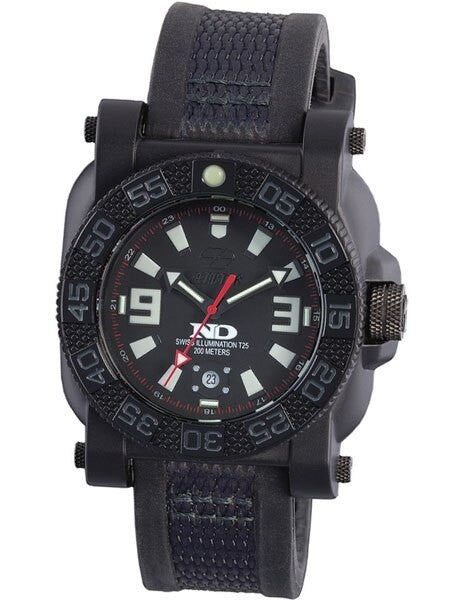 Reactor Gryphon Watch with Never Dark Illumination, Black Nitromid Polymer, Steel Core Case and Rubber Strap #73801