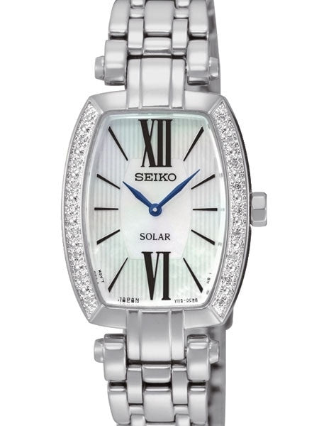 Seiko Women's Solar Dress Watch with Diamond Bezel, Mother of Pearl Dial #SUP283