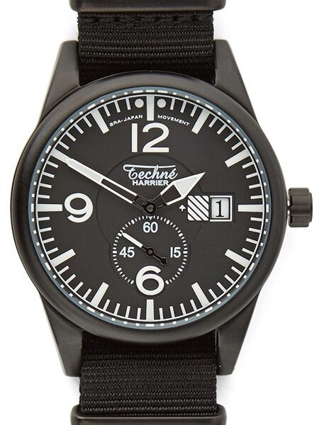 Techne Harrier Aviator Quartz Watch with 41mm Black Aluminium Case  #388.123