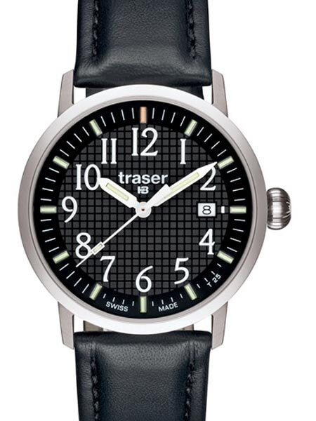 Traser Classic Basic Black Watch with Black Waffle Dial and Leather Strap T4102.740.A2.01