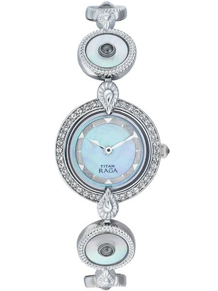 Titan Ladies Raga, Blue MOP Dial Quartz Watch with Swarovski Crystal Bezel and Fancy Bracelet #9903SM01