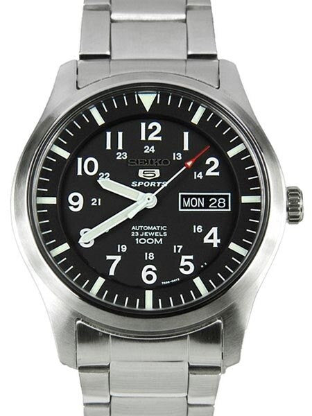 Scratch and Dent - Seiko Military Black Dial Automatic Watch with 42mm Case, and SS Bracelet  #SNZG13K1