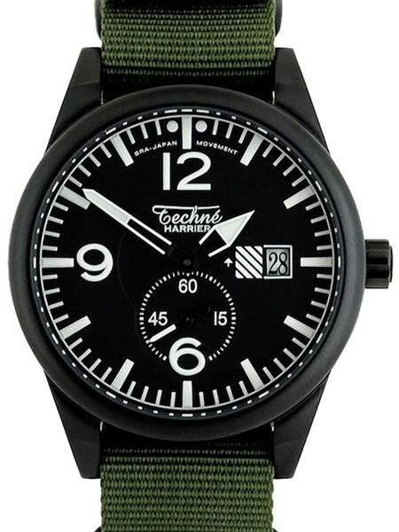 Techne Harrier Aviator Quartz Watch with 41mm Black Aluminium Case  #388.122