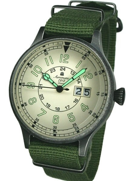 Aeromatic 1912 Retro Military Watch with Big Date and Aged Patina Case  #A1254G