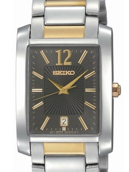 Seiko Quartz Men's Dress Charcoal Dial Two Tone Solid Stainless Steel Bracelet Watch #SKK701