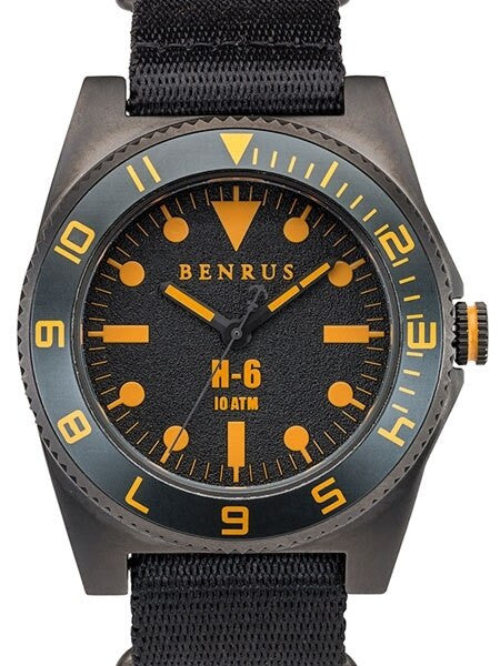 BENRUS 44mm Gun-Metal Stainless Steel, Military-Inspired Quartz H6 Watch #BR012B