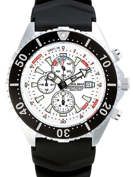 Chris Benz Professional Depthmeter, 300 Meter Dive Watch with Chronograph #CB-C300-W-KBS
