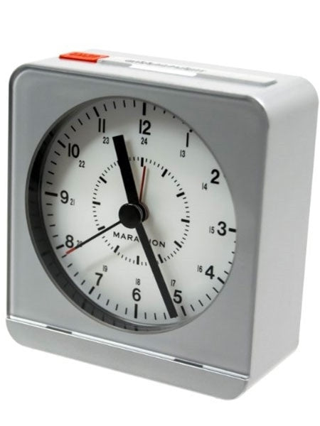 Marathon Alarm Clock with White Dial, Silent Movement, and Auto-Sensing Night Light #CL030053SV