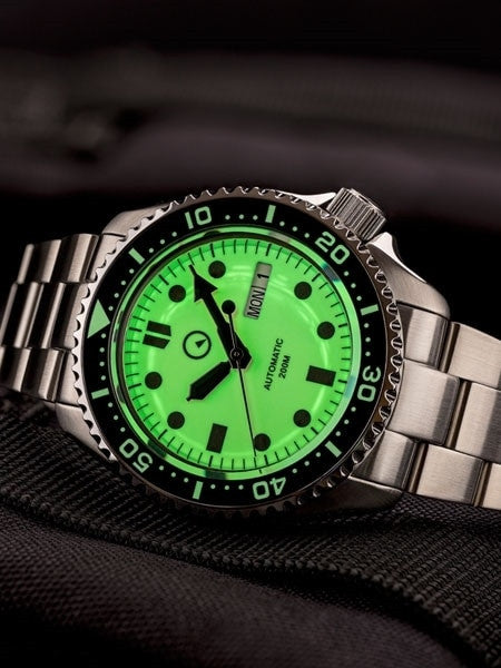 Islander Luminous Dial Automatic Dive Watch with Solid-Link Bracelet, AR Sapphire Crystal, and Luminous Ceramic Bezel Insert #ISL-61