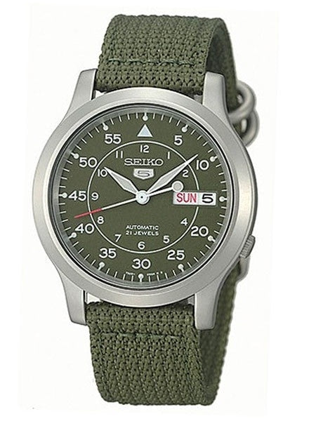 Seiko 5 Military Green Dial Automatic Watch with Green Canvas