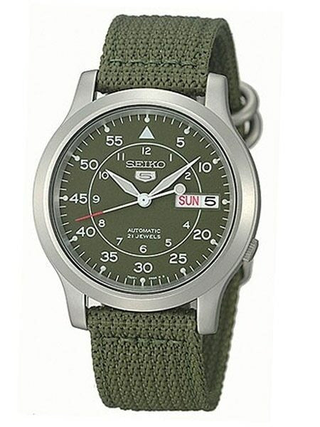 Scratch and Dent - Seiko 5 Military Green Dial Automatic Watch with Green Canvas Strap #SNK805K2