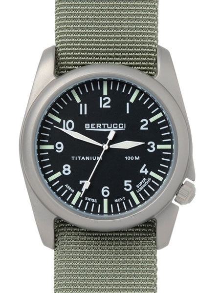 Bertucci A-4T Vintage 44 Titanium Watch with Olive Nylon Strap #13400