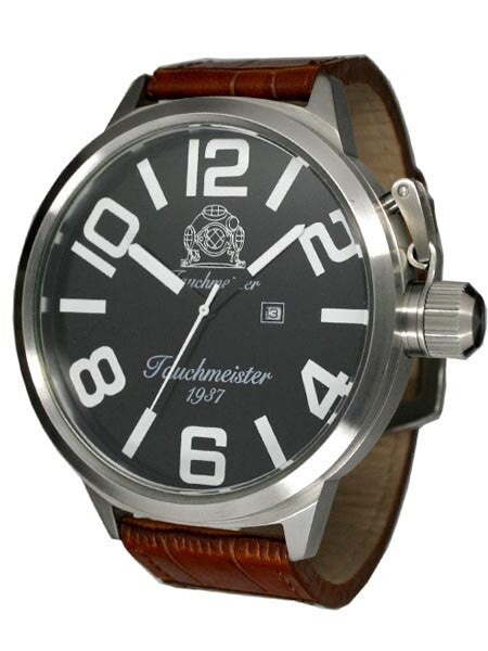 Tauchmeister T0213 XXL 57mm Black Dial Military Watch with Crown Protector