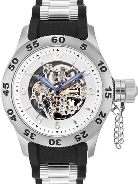 Rougois Russian Naval Style Skeleton Automatic Watch with Canteen Crown #RSND-SB